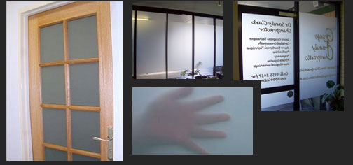Various types of office window frosting.